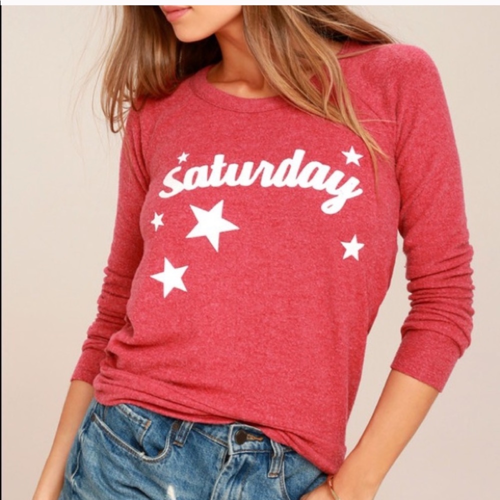 Chaser Saturday Washed Red Backless Sweatshirt